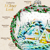 Polish Hand Blown Glass Christmas Ornaments Ball Holly Cottage + Stand - image 4