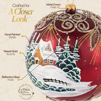 Hand Blown Glass Christmas Ornaments Ball, Chapel Cranberry 8 in + Stand - image 2