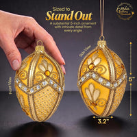 Faberge Egg Hand Blown Glass Christmas Ornaments Balls Gold 5 in - image 2