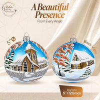 Hand Blown Glass Ball Christmas Ornament, 5 in, Chapel Blue - image 2