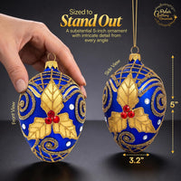 Faberge Egg Hand Blown Glass Christmas Ornaments Balls Sapphire Matte 5 in - image 2