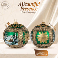 Hand Blown Glass Ball Christmas Ornament, 5 in, Winter Charm Gold Lines - image 2