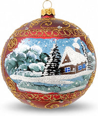 Polish Hand Blown Glass Christmas Ornaments Ball, Countryside Burgundy 5 in