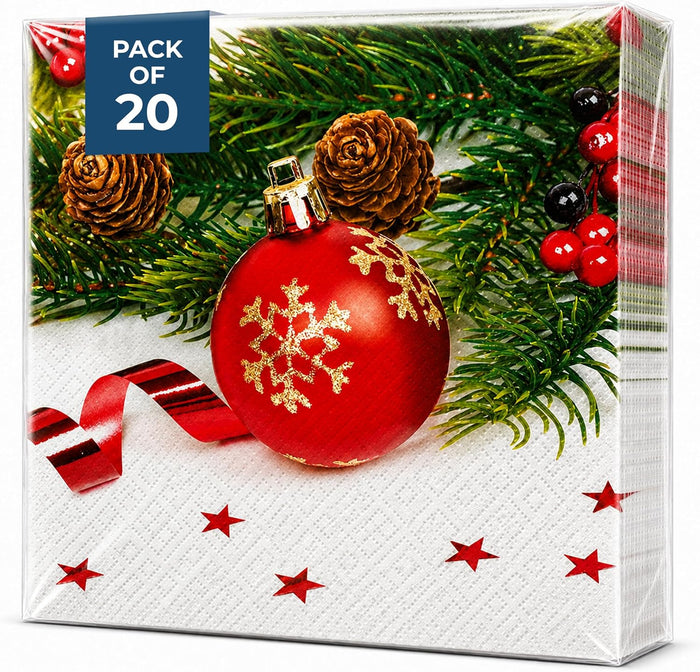 Christmas Napkins Paper Disposable Decorative Decoupage Red Snowflake 13 in