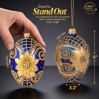 Faberge Egg Hand Blown Glass Christmas Ornaments Balls Sapphire Matte 5 in - image 2
