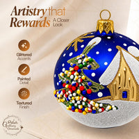 Set of 6 Navy Blue Hanging Glass Globes Christmas Ornament Glass Art 3 in - image 3