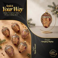 Faberge Egg Hand Blown Glass Christmas Ornaments Balls Burgundy Matte 5 in - image 2