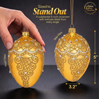 Faberge Egg Hand Blown Glass Christmas Ornaments Balls Gold 5 in - image 3
