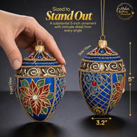 Faberge Egg Hand Blown Glass Christmas Ornaments Balls Sapphire 5 in - image 2