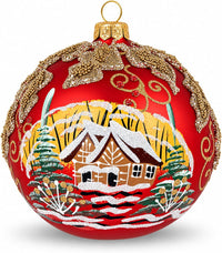 Polish Hand Blown Glass Christmas Ornaments Ball, Mistletoe Leaves Red 5 in