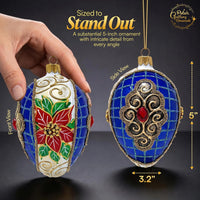 Faberge Egg Hand Blown Glass Christmas Ornaments Balls Sapphire Gloss 5 in - image 2