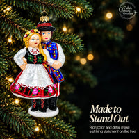 Polish Hand Blown Glass Christmas Ornaments, Couple Dancing Krakowiak 7 in - image 3