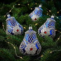 Hand Blown Glass Christmas Bells Ornaments, Royal Blue Embellished 4 in - image 7