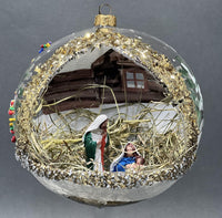 Christmas Ornament, Nativity Scene, Glass Ball 6-inch (Old Cottage Gold, 150mm)