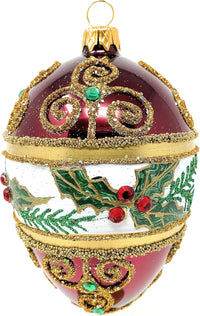 Faberge Egg Hand Blown Glass Christmas Ornaments Balls Burgundy Gloss 5 in - image 3