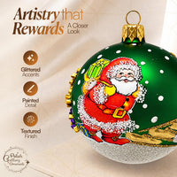 Hand Blown Glass Christmas Ornaments Ball, Santa Claus Green Matte 3 in - image 3