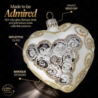 Hand Blown Glass Christmas Heart Ornaments, Royal Silver 4 in - image 3