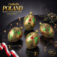 Faberge Egg Hand Blown Glass Christmas Ornaments Balls Green Gloss 5 in - image 2