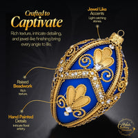 Faberge Egg Hand Blown Glass Christmas Ornaments Balls Sapphire Matte 5 in - image 2