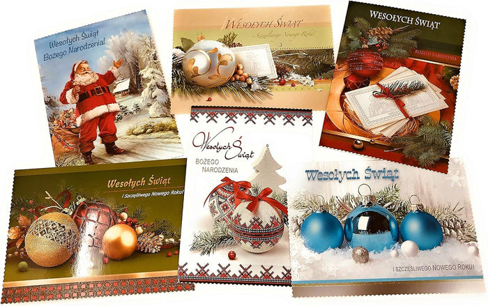 Traditional Polish Christmas Greeting Cards with Glitter, Set of 6 (Christmas theme, 6.5" 