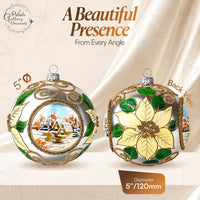 Polish Hand Blown Glass Christmas Ornaments Ball, Wintry Poinsettia 5 in - image 2