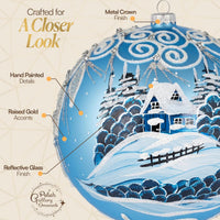 Hand Blown Glass Christmas Ornaments Ball, Wonderland Blue 8 in + Stand - image 2