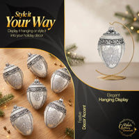 Faberge Egg Hand Blown Glass Christmas Ornaments Balls Silver 5 in - image 2