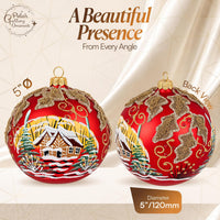 Polish Hand Blown Glass Christmas Ornaments Ball, Mistletoe Leaves Red 5 in - image 2