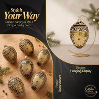Faberge Egg Hand Blown Glass Christmas Ornaments Balls Olive Green 5 in - image 2