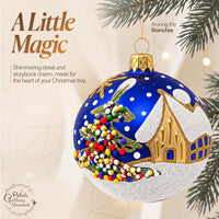 Set of 6 Navy Blue Hanging Glass Globes Christmas Ornament Glass Art 3 in - image 4