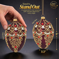 Faberge Egg Hand Blown Glass Christmas Ornaments Balls Burgundy Matte 5 in - image 2