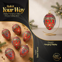 Faberge Egg Hand Blown Glass Christmas Ornaments Balls Red Matte 5 in - image 3