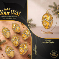 Faberge Egg Hand Blown Glass Christmas Ornaments Balls Gold 5 in - image 3