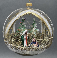 Christmas Ornament, Nativity Scene, Glass Ball 6-inch (Cathedral Window Gold, 150mm)