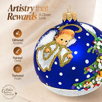 Hand Blown Glass Christmas Ornaments Ball, Angel & House Navy Blue 3 in - image 3