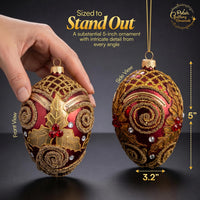 Faberge Egg Hand Blown Glass Christmas Ornaments Balls Burgundy Gloss 5 in - image 2
