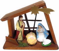 Wooden Nativity Set Figures Indoor Scene with Holy Family Stable Brown - image 5