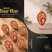 Faberge Egg Hand Blown Glass Christmas Ornaments Balls Red Matte 5 in - image 2
