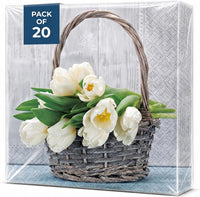 Floral Napkins Paper Disposable Decorative Decoupage Tulips in the Basket