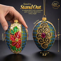 Faberge Egg Hand Blown Glass Christmas Ornaments Balls Olive Matte 5 in - image 2