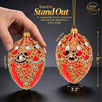 Faberge Egg Hand Blown Glass Christmas Ornaments Balls Red Gloss 5 in - image 2