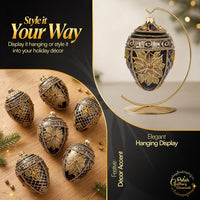 Faberge Egg Hand Blown Glass Christmas Ornaments Balls Black Gloss 5 in - image 3