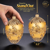 Faberge Egg Hand Blown Glass Christmas Ornaments Balls Gold Matte 5 in - image 3