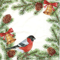 Christmas Napkins Paper Disposable Decorative Decoupage Bird Bells 13 in