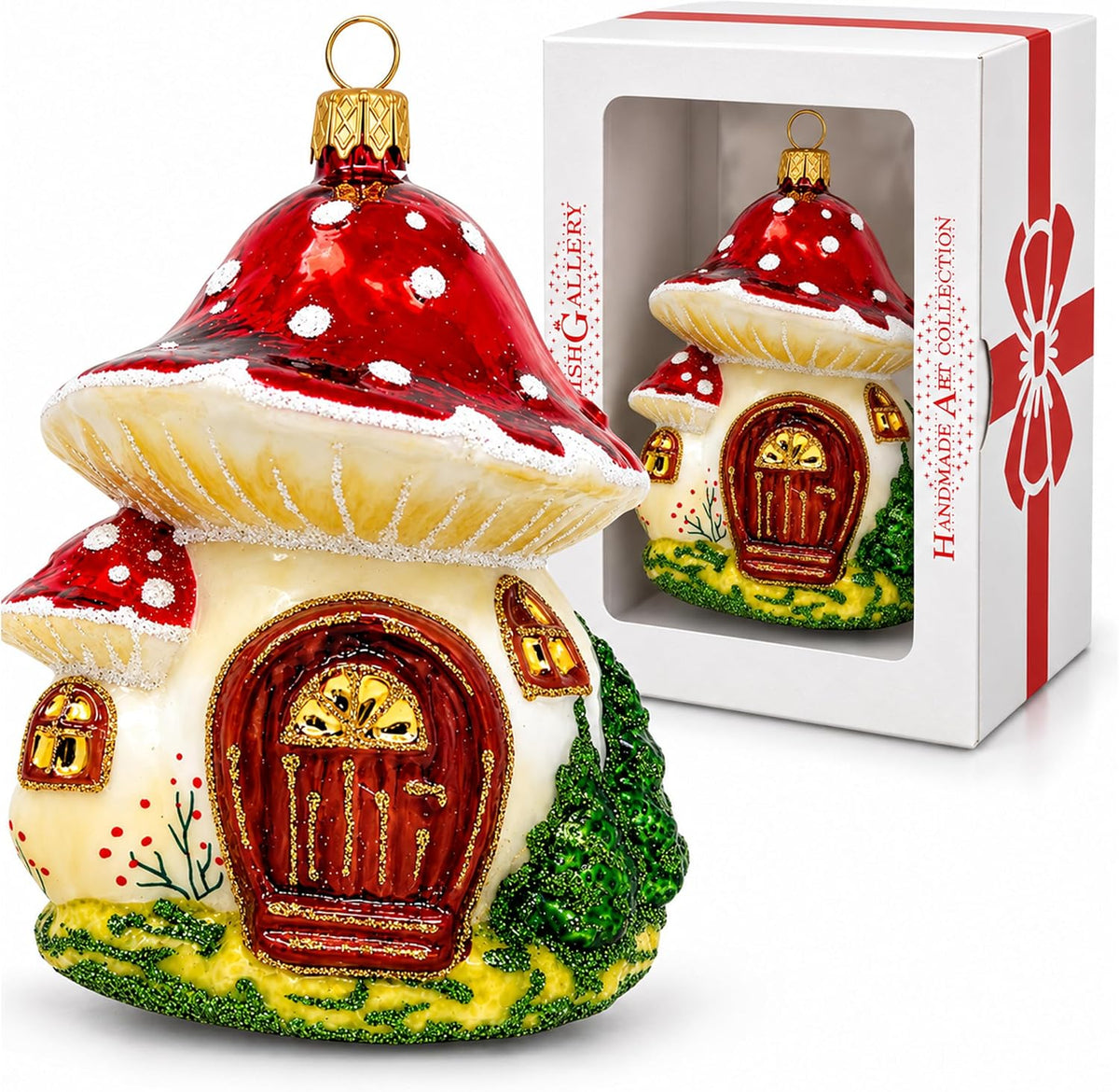 Mushroom Glass Christmas Ornaments Balls Hand Blown House 4.75 in