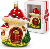 Mushroom Glass Christmas Ornaments Balls Hand Blown House 4.75 in