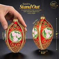 Faberge Egg Hand Blown Glass Christmas Ornaments Balls Red Matte 5 in - image 3