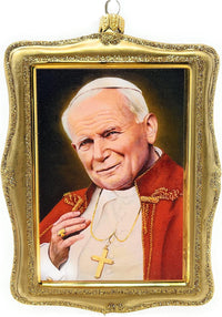 Christmas Ornament, Pope John Paul II, Blown Glass Picture Shape 6-inch