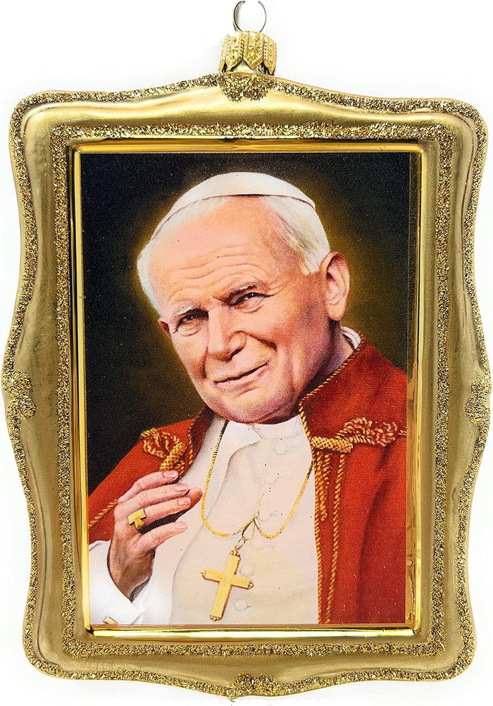 Christmas Ornament, Pope John Paul II, Blown Glass Picture Shape 6-inch