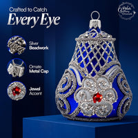 Hand Blown Glass Christmas Bells Ornaments, Royal Blue Embellished 4 in - image 4